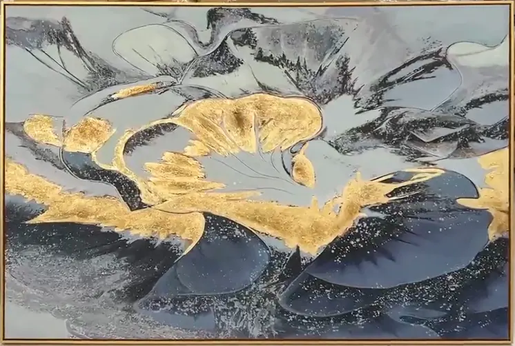Blue and Gold Modern Abstract Gold Framed Oil Painting Wall Art