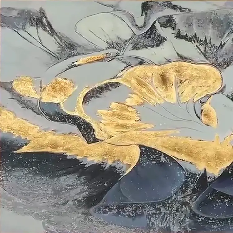 Blue and Gold Modern Abstract Gold Framed Oil Painting Wall Art