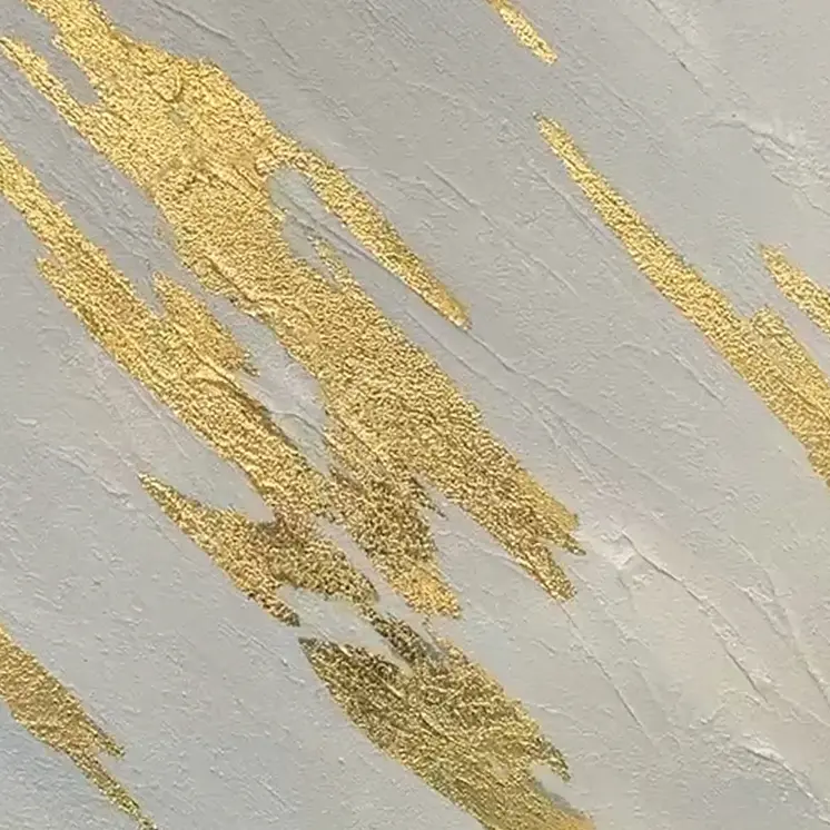 White And Gold Streaks Gold Framed Oil Painting Wall Art
