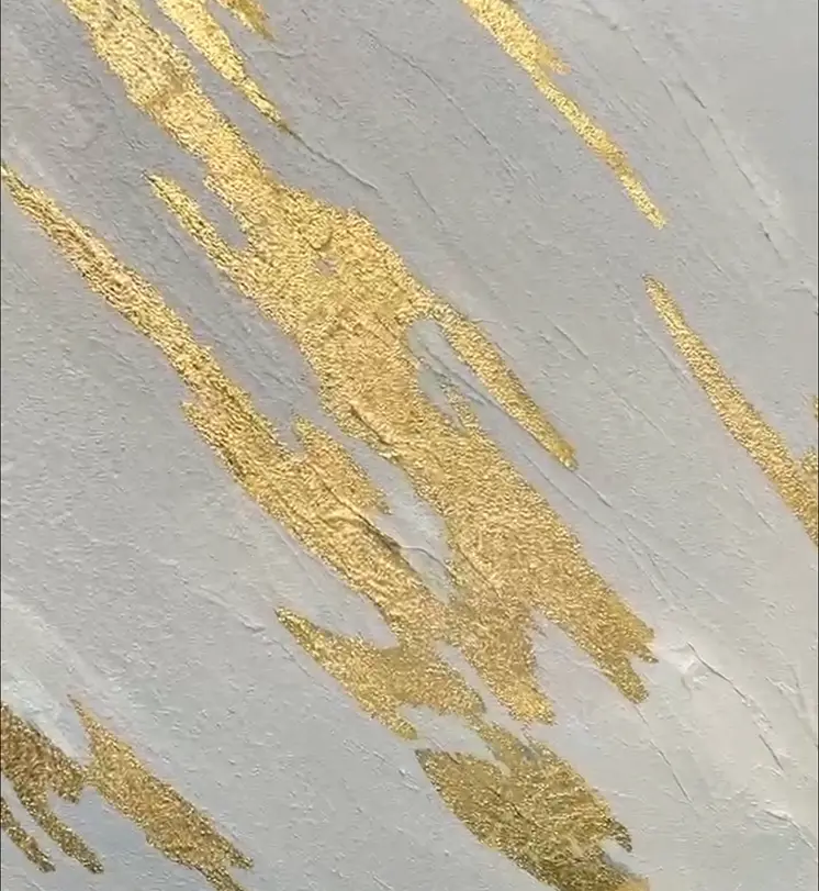 White And Gold Streaks Gold Framed Oil Painting Wall Art