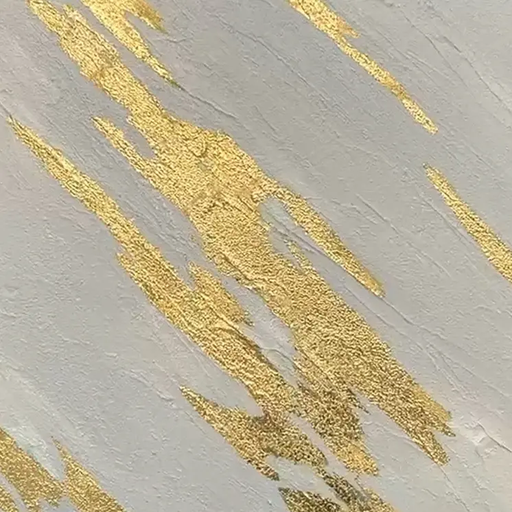 White And Gold Streaks Gold Framed Oil Painting Wall Art
