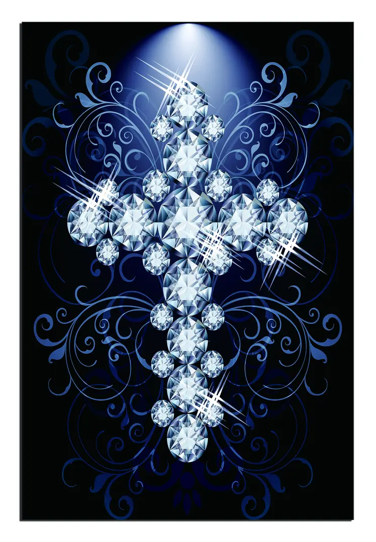 Blue Diamond Studded Cross Unframed Acrylic Wall Art
