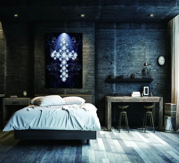 Blue Diamond Studded Cross Unframed Acrylic Wall Art