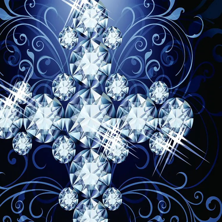 Blue Diamond Studded Cross Unframed Acrylic Wall Art