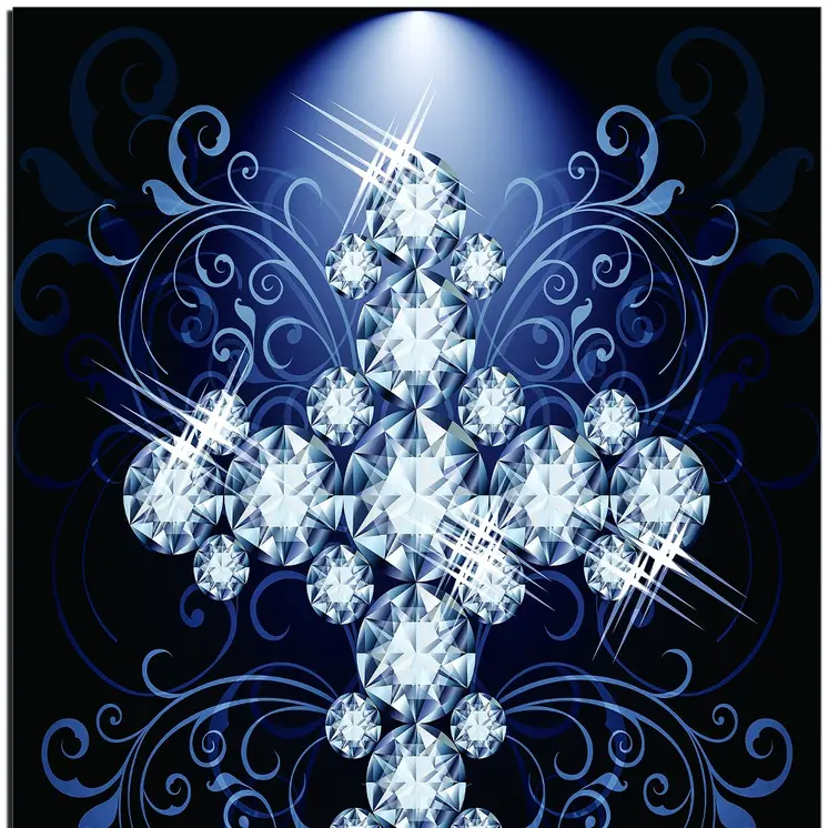Blue Diamond Studded Cross Unframed Acrylic Wall Art