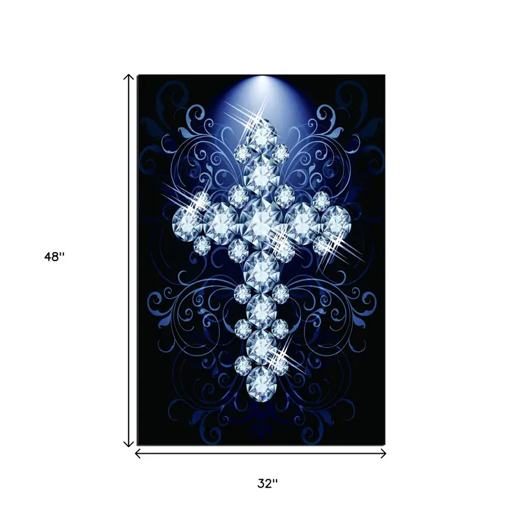 Blue Diamond Studded Cross Unframed Acrylic Wall Art