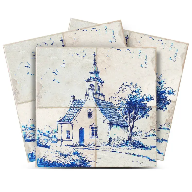 8" x 8" Blue Vinyl Arabesque Peel And Stick Removable Tiles