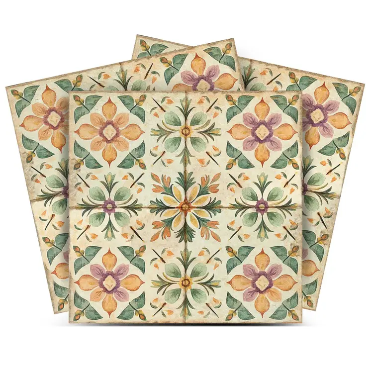 6" x 6" Green Vinyl Arabesque Peel And Stick Removable Tiles