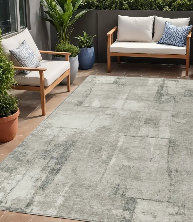 5' X 8' Beige And Gray Geometric Washable Indoor Outdoor Area Rug