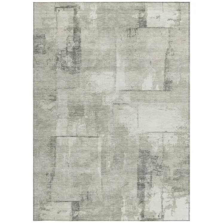 5' X 8' Beige And Gray Geometric Washable Indoor Outdoor Area Rug