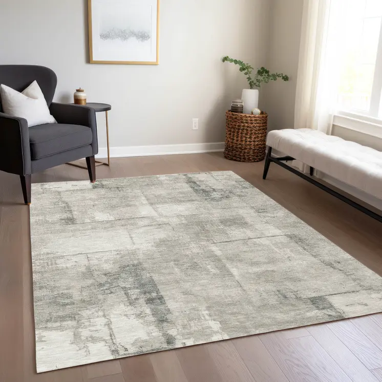 5' X 8' Beige And Gray Geometric Washable Indoor Outdoor Area Rug