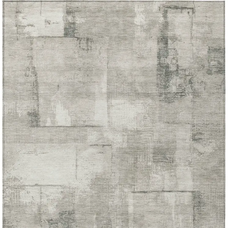 9' X 12' Beige And Gray Geometric Washable Indoor Outdoor Area Rug