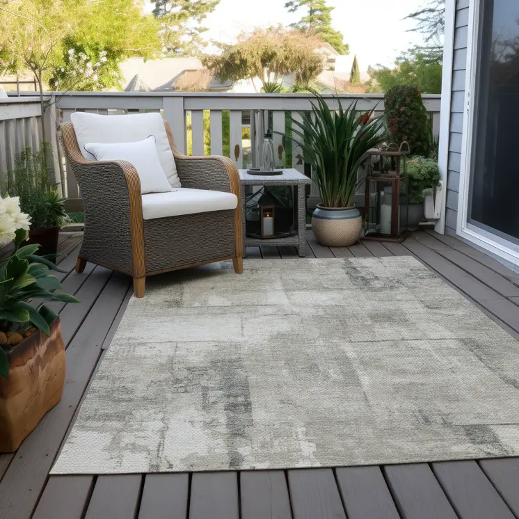 9' X 12' Beige And Gray Geometric Washable Indoor Outdoor Area Rug