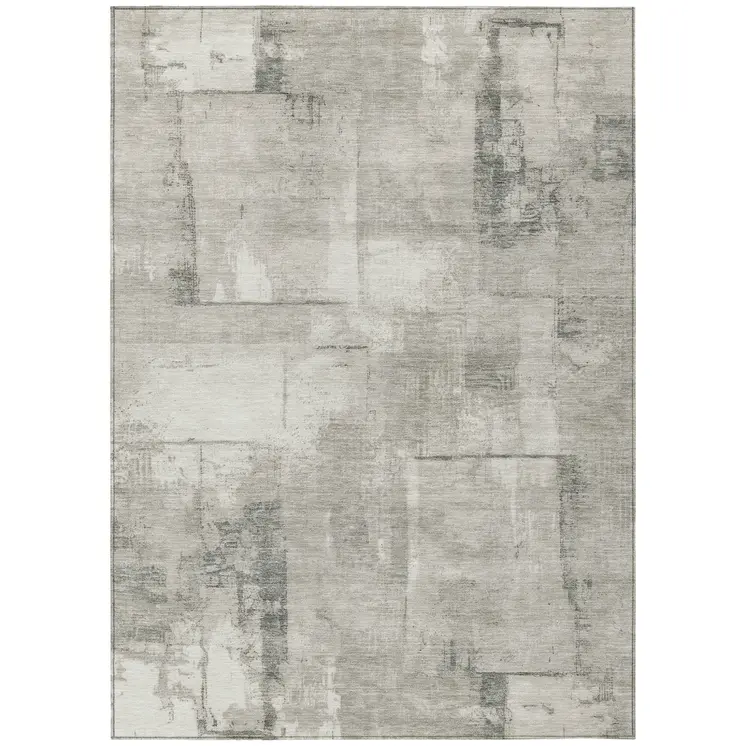 9' X 12' Beige And Gray Geometric Washable Indoor Outdoor Area Rug
