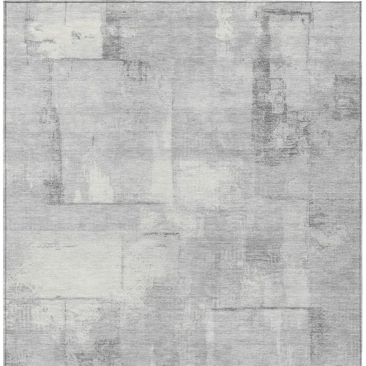 3' X 5' Gray And Silver Geometric Washable Indoor Outdoor Area Rug