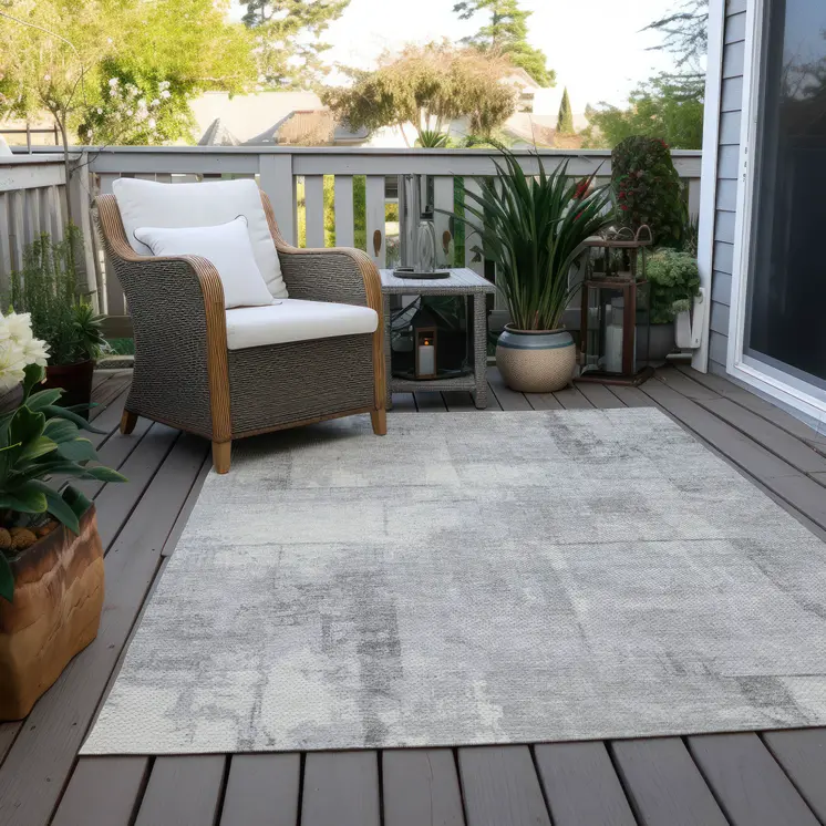 5' X 8' Gray And Silver Geometric Washable Indoor Outdoor Area Rug