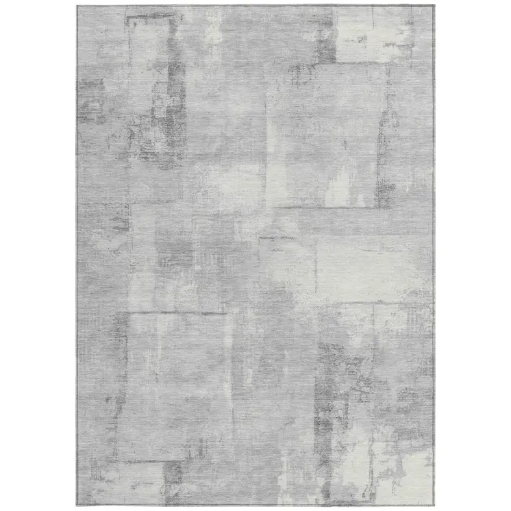 9' X 12' Gray And Silver Geometric Washable Indoor Outdoor Area Rug
