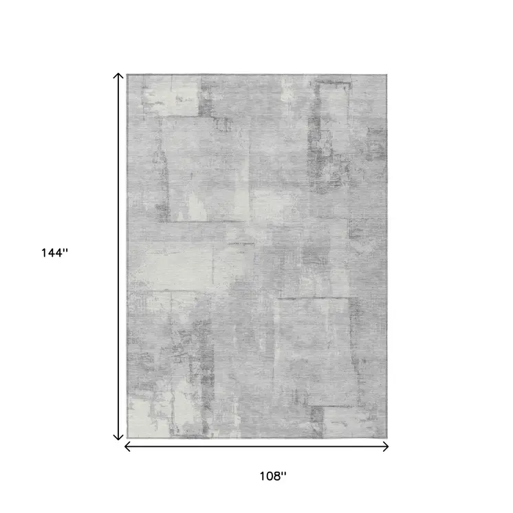 9' X 12' Gray And Silver Geometric Washable Indoor Outdoor Area Rug