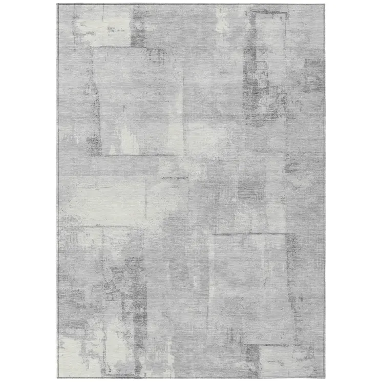 10' X 14' Gray And Silver Geometric Washable Indoor Outdoor Area Rug