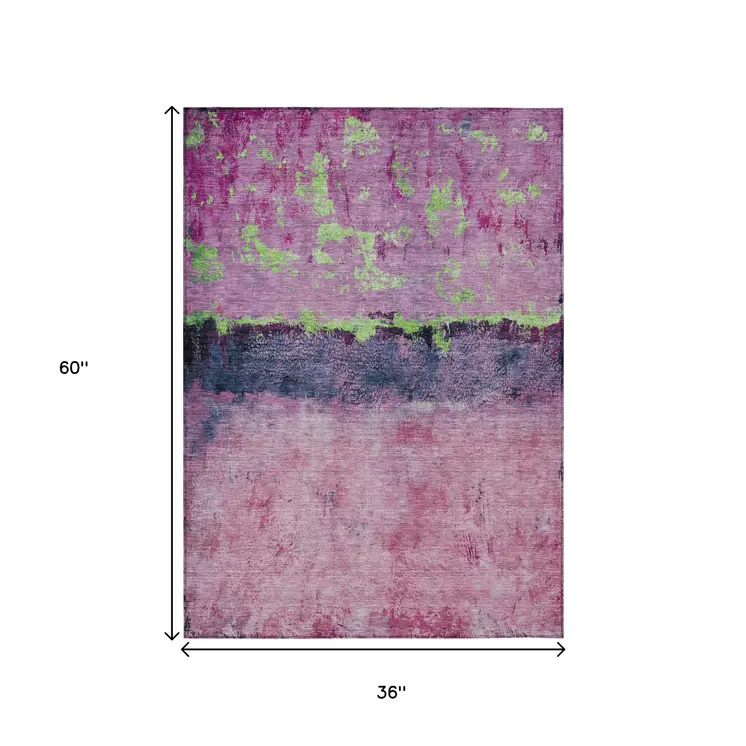 3' X 5' Blush And Mint Green Abstract Washable Indoor Outdoor Area Rug
