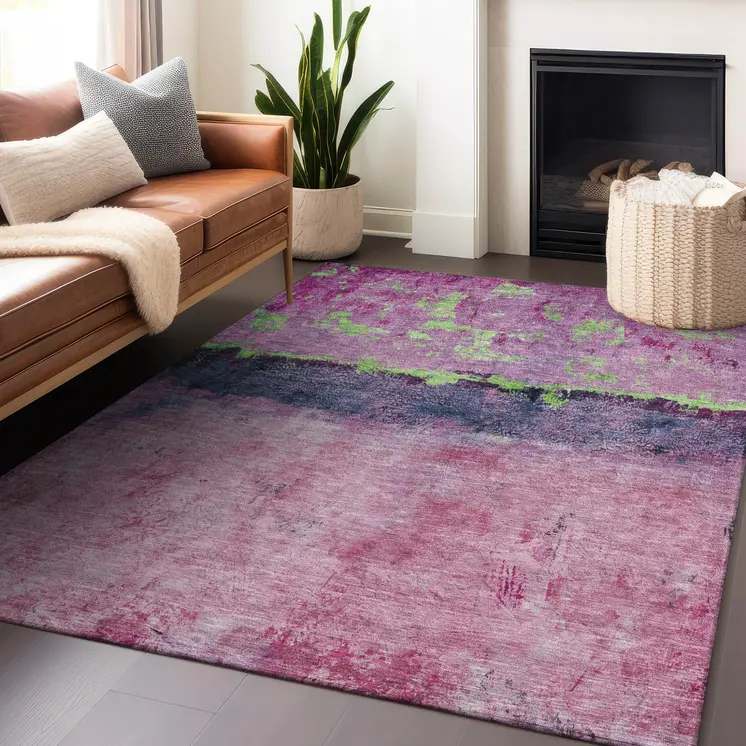 3' X 5' Blush And Mint Green Abstract Washable Indoor Outdoor Area Rug