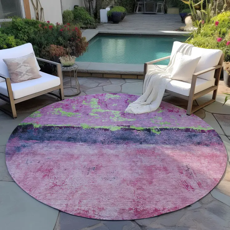 8' Blush And Mint Green Round Abstract Washable Indoor Outdoor Area Rug