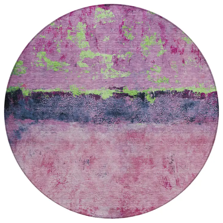 8' Blush And Mint Green Round Abstract Washable Indoor Outdoor Area Rug