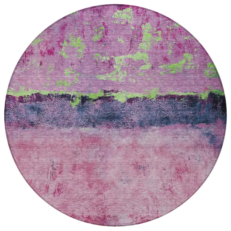8' Blush And Mint Green Round Abstract Washable Indoor Outdoor Area Rug