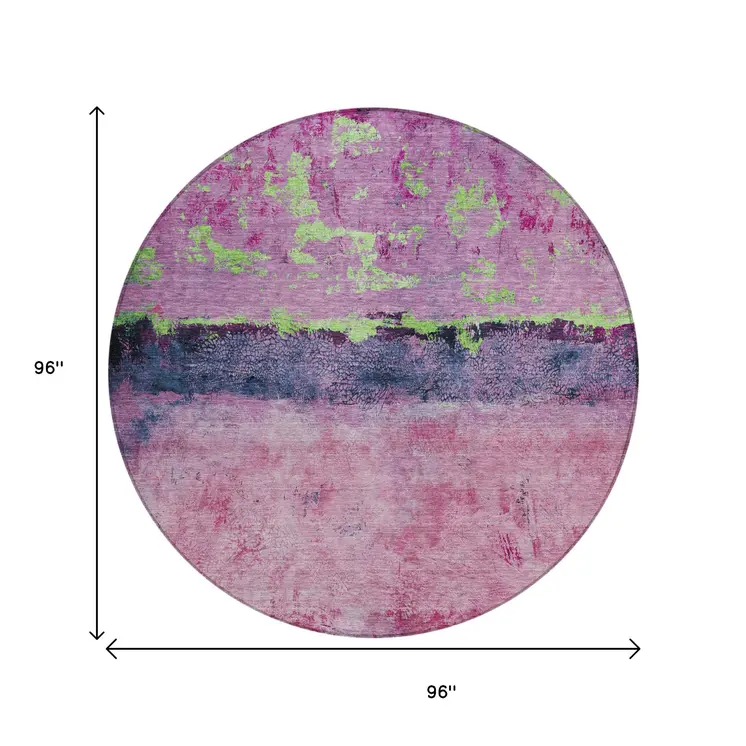 8' Blush And Mint Green Round Abstract Washable Indoor Outdoor Area Rug
