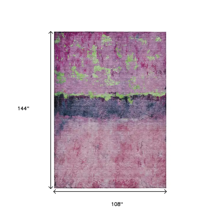 9' X 12' Blush And Mint Green Abstract Washable Indoor Outdoor Area Rug