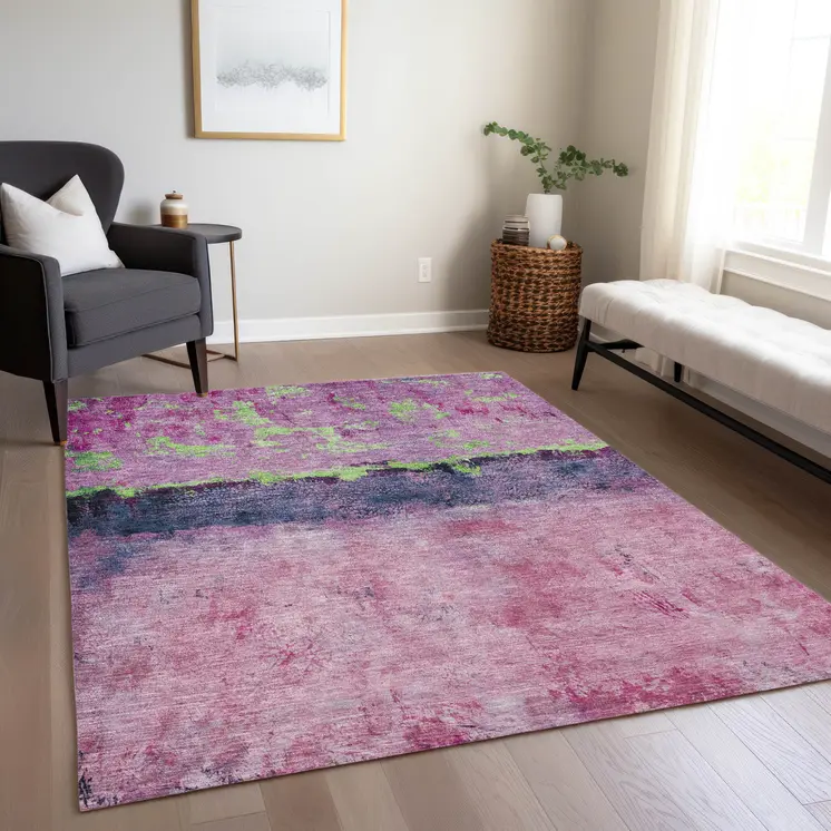 9' X 12' Blush And Mint Green Abstract Washable Indoor Outdoor Area Rug