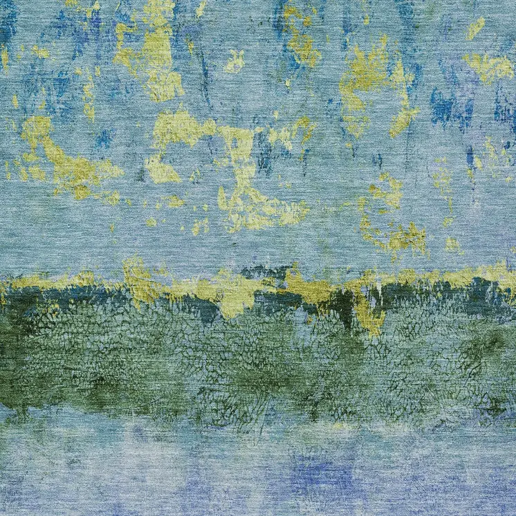 5' X 8' Blue And Lime Green Abstract Washable Indoor Outdoor Area Rug