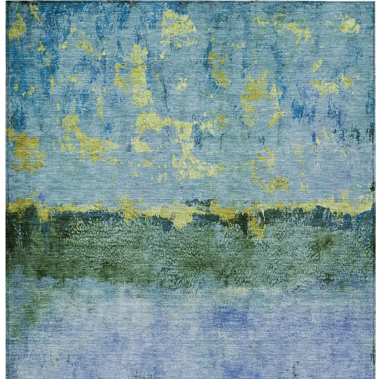 8' X 10' Blue And Lime Green Abstract Washable Indoor Outdoor Area Rug