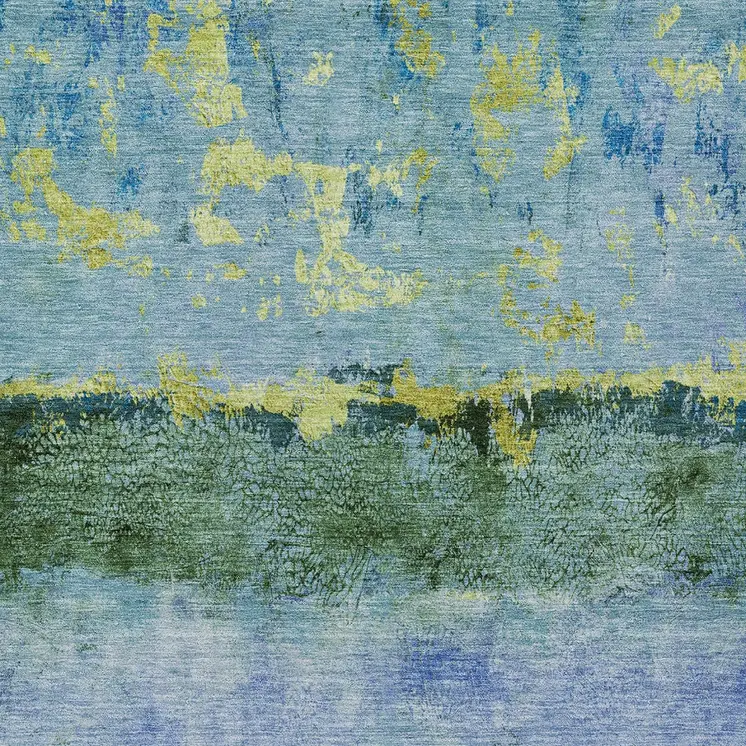 8' X 10' Blue And Lime Green Abstract Washable Indoor Outdoor Area Rug