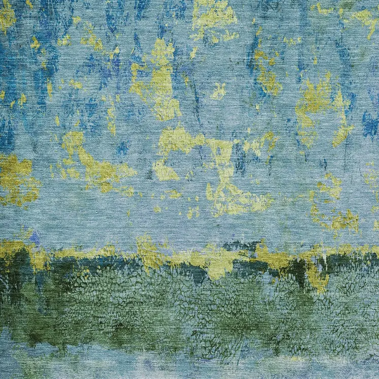 9' X 12' Blue And Lime Green Abstract Washable Indoor Outdoor Area Rug