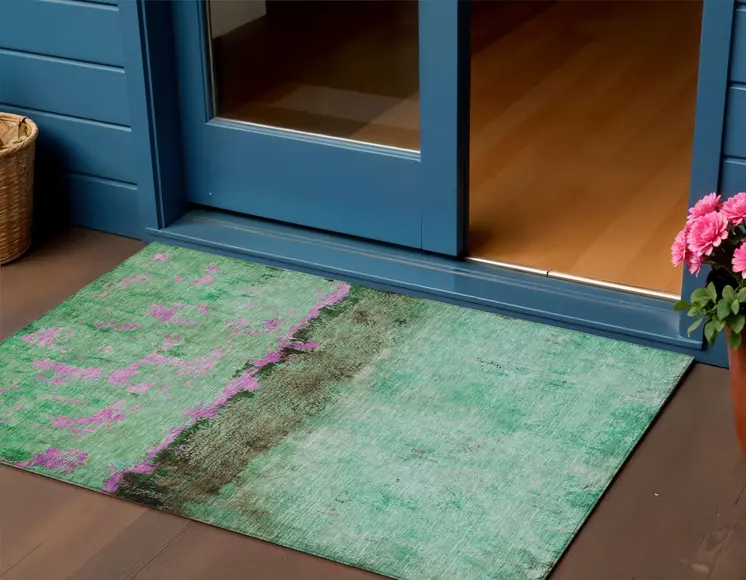 3' X 5' Green And Pink Abstract Washable Indoor Outdoor Area Rug