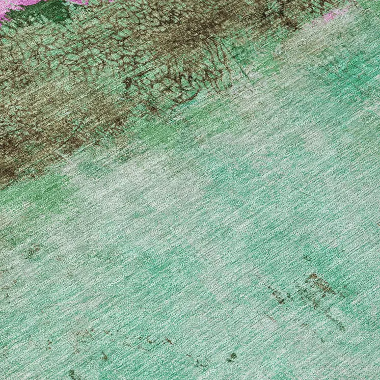 8' Green And Pink Round Abstract Washable Indoor Outdoor Area Rug