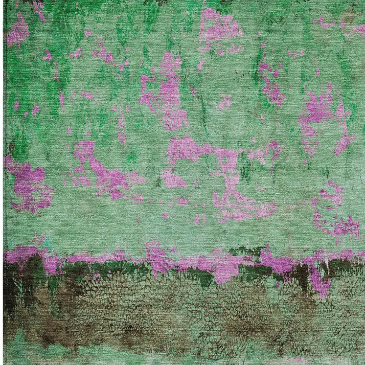 9' X 12' Green And Pink Abstract Washable Indoor Outdoor Area Rug