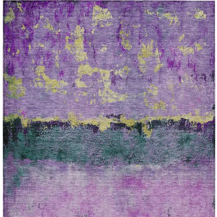 5' X 8' Plum And Gold Abstract Washable Indoor Outdoor Area Rug