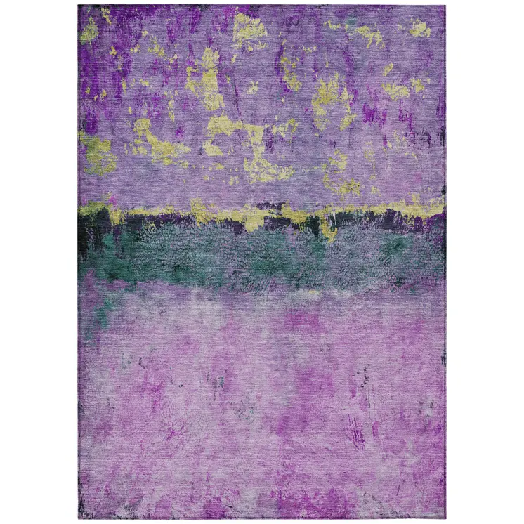 5' X 8' Plum And Gold Abstract Washable Indoor Outdoor Area Rug