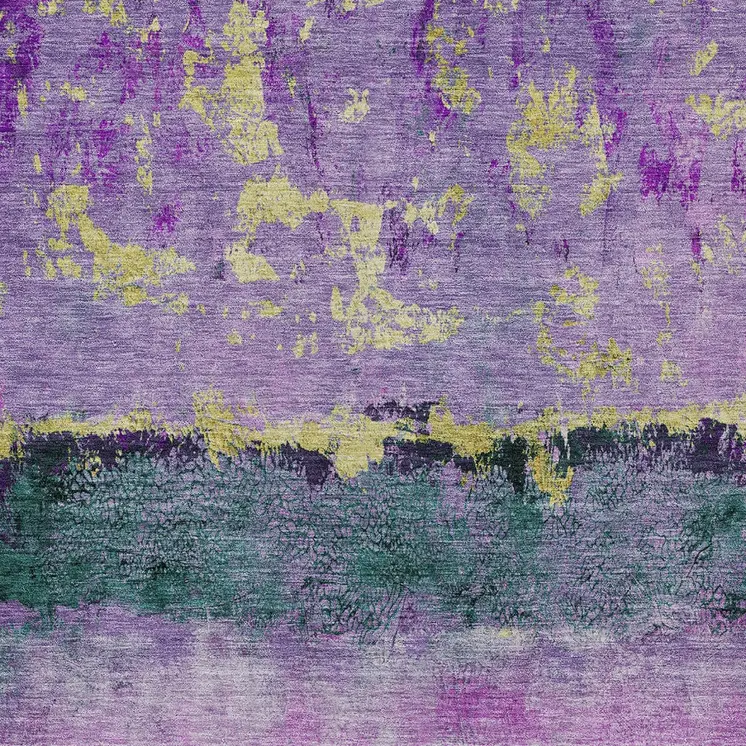 5' X 8' Plum And Gold Abstract Washable Indoor Outdoor Area Rug