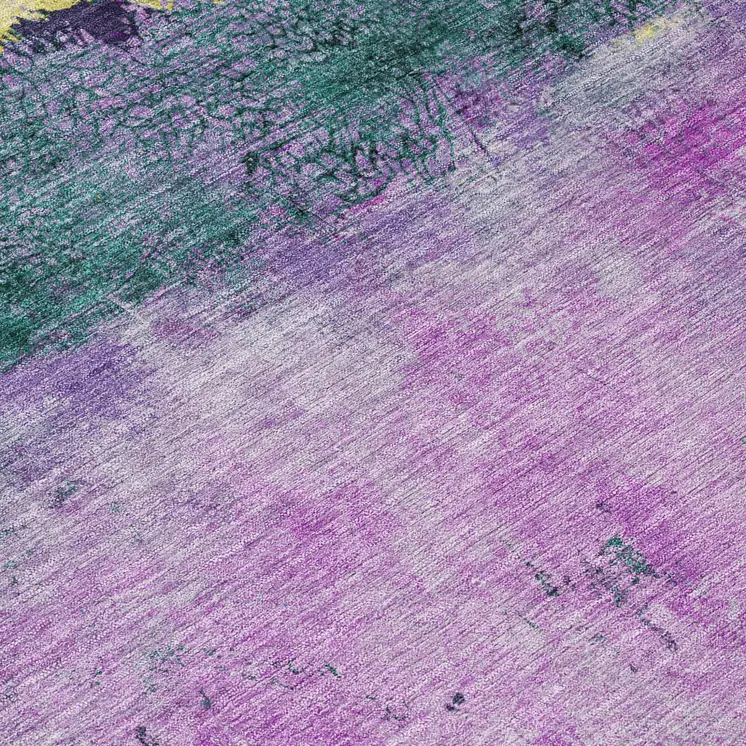 8' Plum And Gold Round Abstract Washable Indoor Outdoor Area Rug