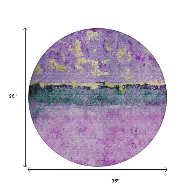 8' Plum And Gold Round Abstract Washable Indoor Outdoor Area Rug