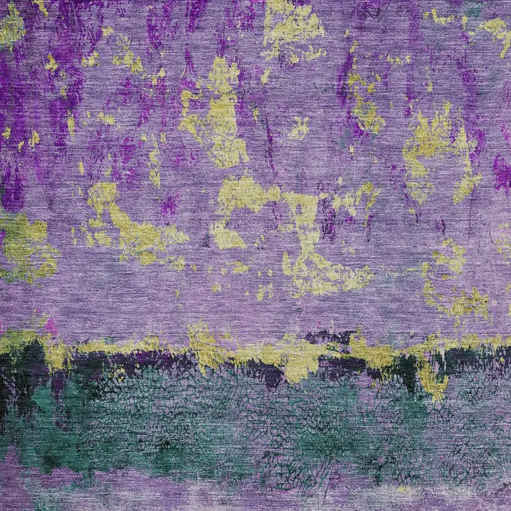 8' X 10' Plum And Gold Abstract Washable Indoor Outdoor Area Rug