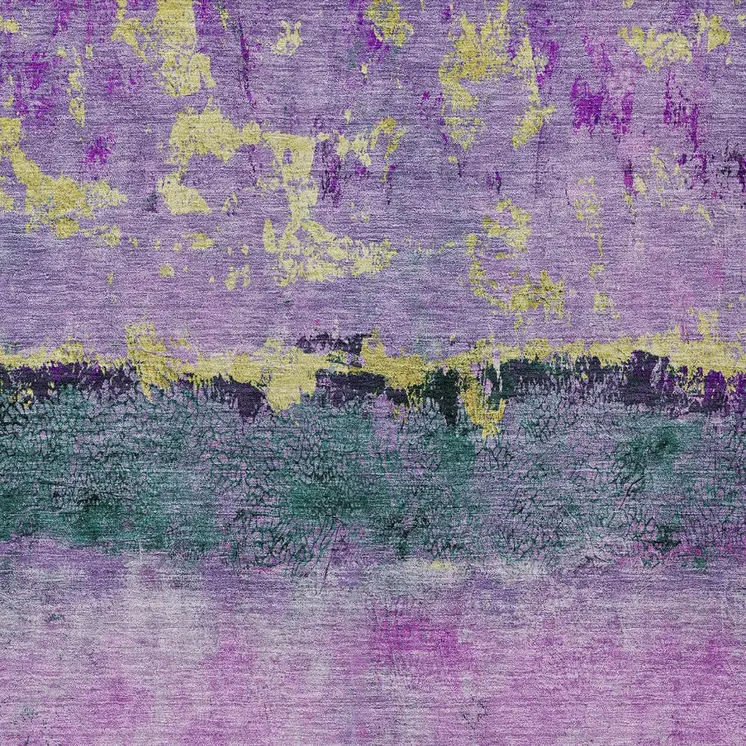 9' X 12' Plum And Gold Abstract Washable Indoor Outdoor Area Rug