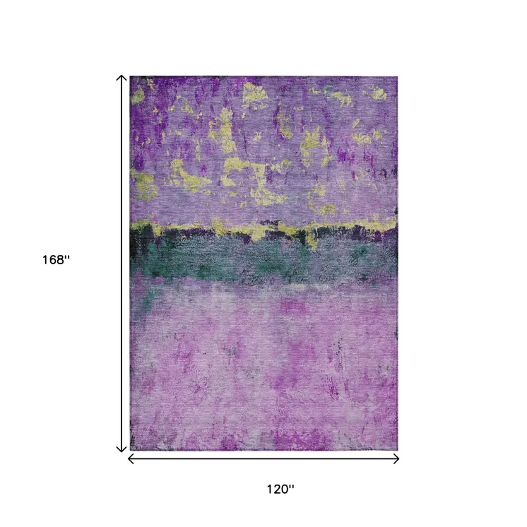 10' X 14' Plum And Gold Abstract Washable Indoor Outdoor Area Rug