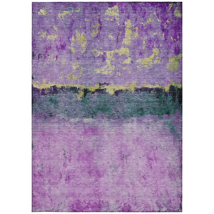 10' X 14' Plum And Gold Abstract Washable Indoor Outdoor Area Rug