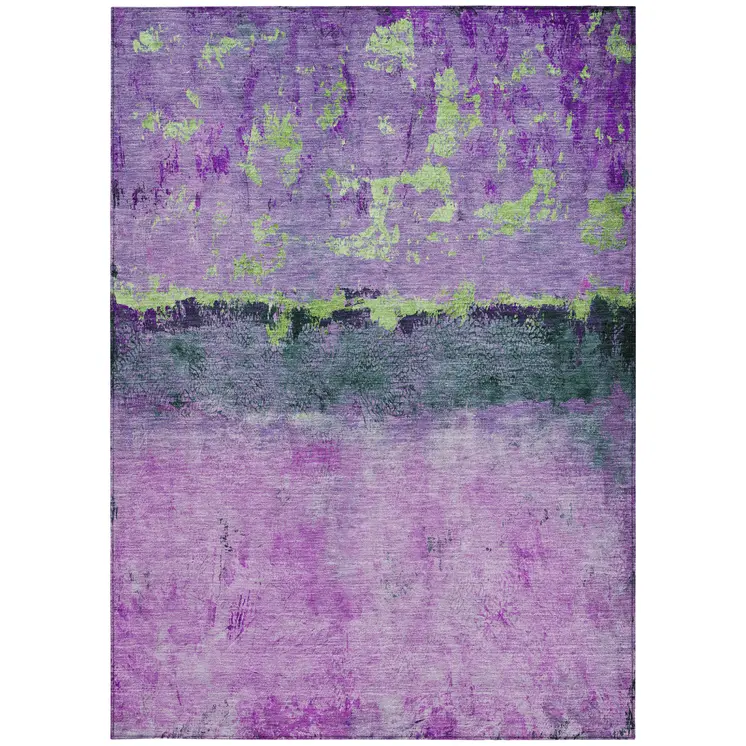 3' X 5' Purple And Mint Green Abstract Washable Indoor Outdoor Area Rug
