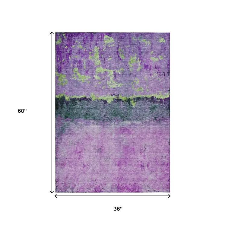 3' X 5' Purple And Mint Green Abstract Washable Indoor Outdoor Area Rug