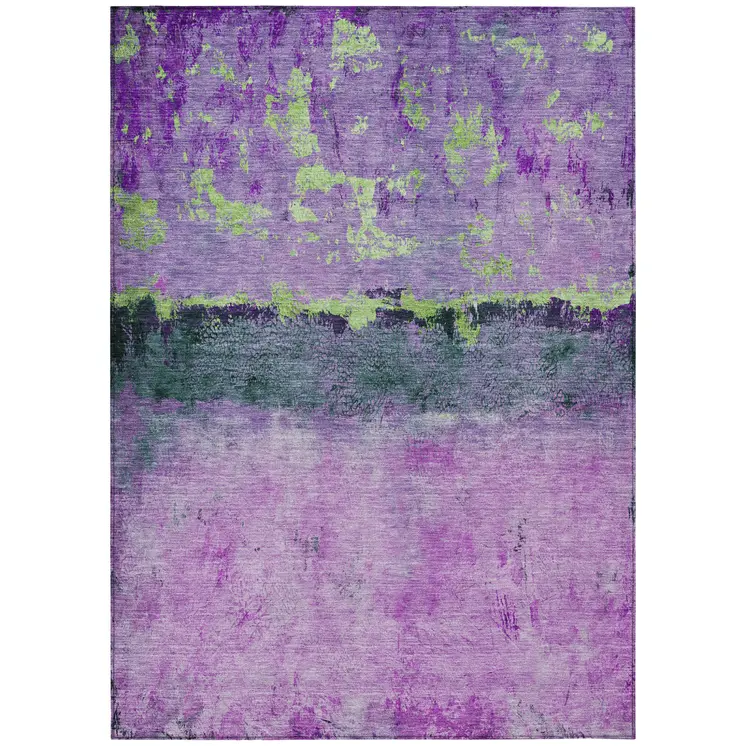 3' X 5' Purple And Mint Green Abstract Washable Indoor Outdoor Area Rug